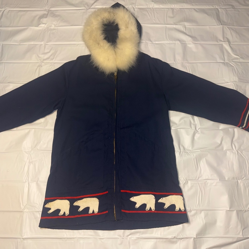 Authentic Inuvik Sewing Centre Virgin Wool Parka Arctic Eskimo Fur Coat Rare Vtg